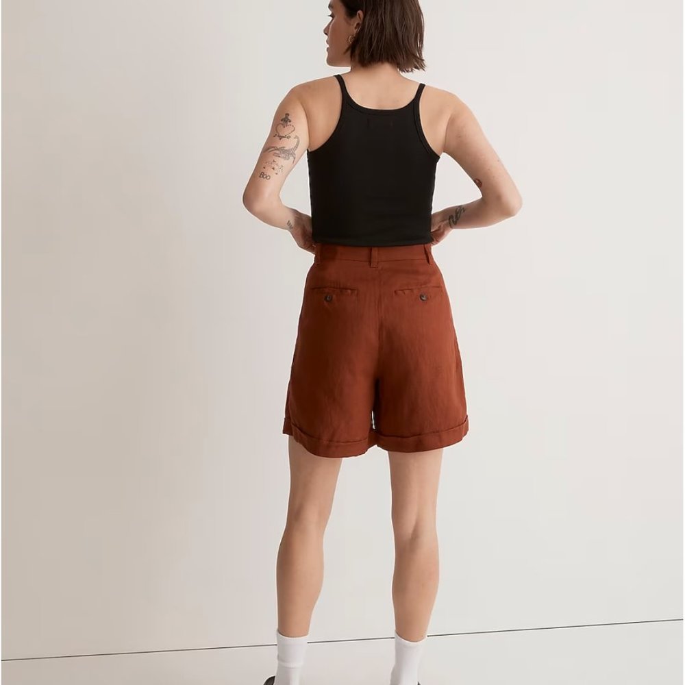 Madewell Harlow Short Linen Dusty Redwood 4 6 - Picture 5 of 7
